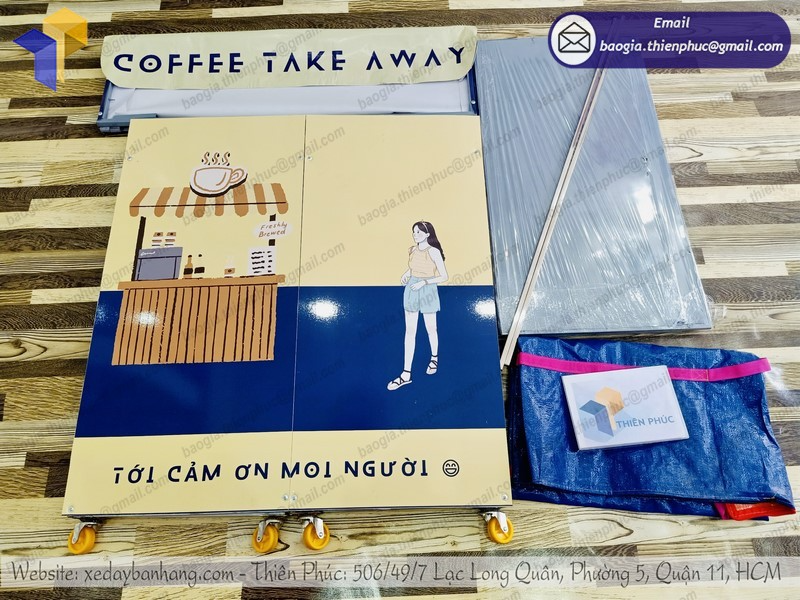 gia công quầy xếp gọn bán cafe nguyên chất