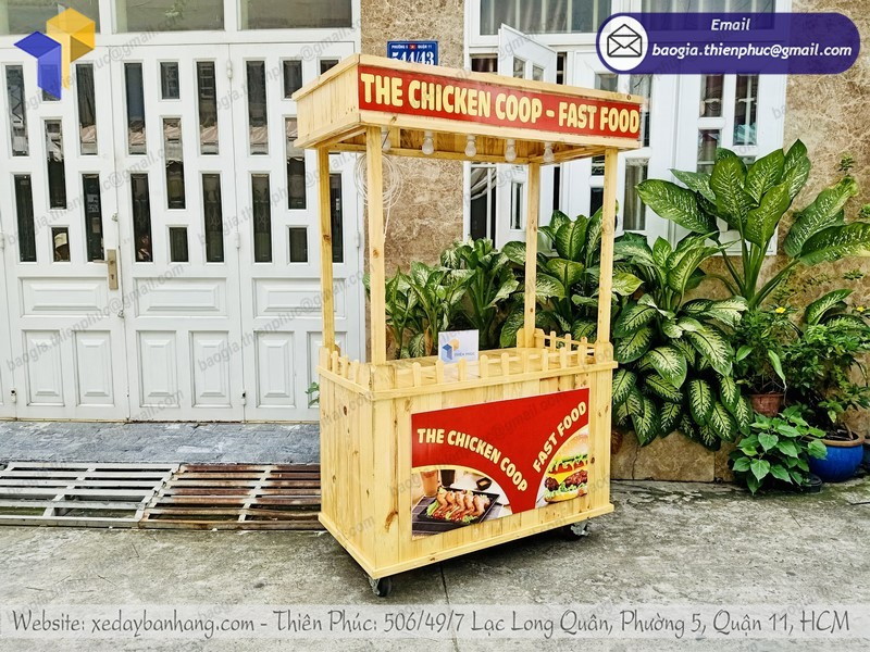 mô hình quầy gỗ bán đồ ăn di động