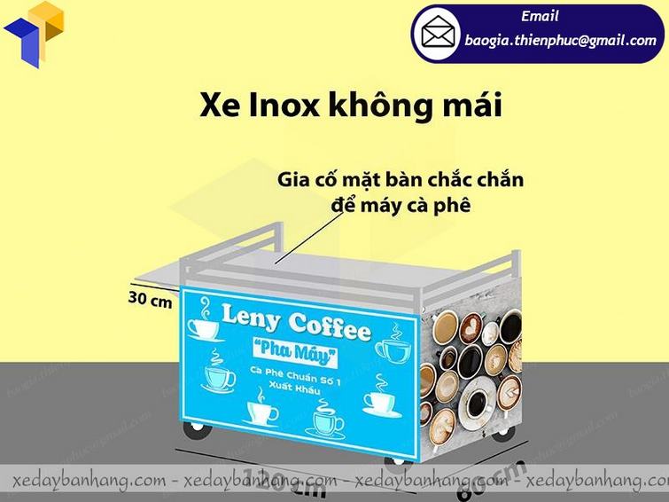 xe đẩy inox bán cafe nhỏ gọn